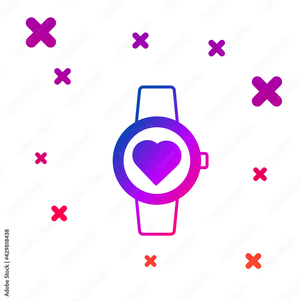 Poster color smart watch showing heart beat rate icon isolated on white background. fitness app concept. gr