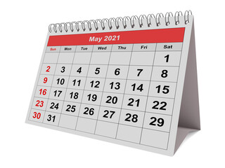 One page of the annual monthly calendar - month May 2021