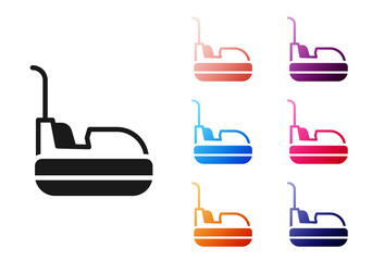 Black Bumper car icon isolated on white background. Amusement park. Childrens entertainment playground, recreation park. Set icons colorful. Vector