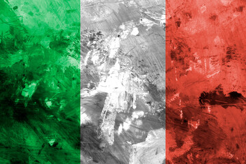 Italy, italian flag on concrete textured background. Flag of Italy overlaid with grunge texture