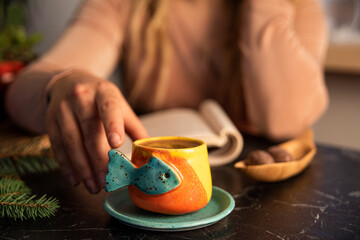 a book reader girl with cup of coffee