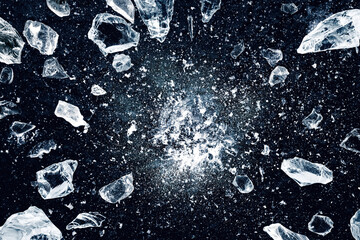 Ice, crushed on black background. Shards of crushed ice spreading away. The explosion of ice. - 429820408