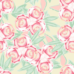 Purple Peony Marker Vector Seamless Pattern.