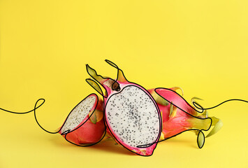 Tasty dragon fruit on color background