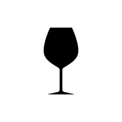 Red wine glass silhouette, beverage goblet. Alcohol drink icon on a white background. A simple logo. Black shape basis for the design. Isolated. Vector illustration.