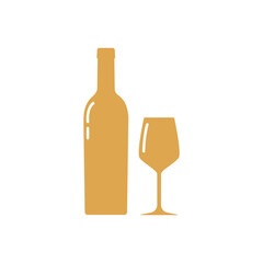 Wine bottle and glass silhouette, beverage container and goblet. Alcohol drink icon on a white background. A simple logo. Shape basis for the design. Isolated. Vector illustration