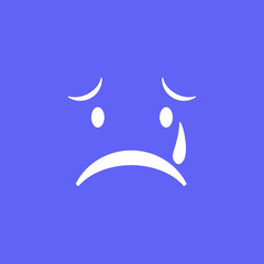 Cute social media crying face emoji on a purple background. Royalty-free.