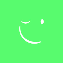 Cute social media winking face emoji on a green background. Royalty-free.