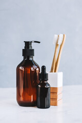 Natural cosmetics and bodycare eco products. Zero waste concept, eco friendly accessories