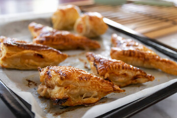 Homemade tuna puff pastry and sausage puff pastry just out of the oven.