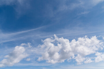 Blue sky and white fluffy clouds background and pattern