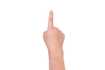 child's hand shows gesture one isolated on white