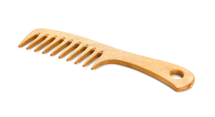 Wooden hair comb on white background
