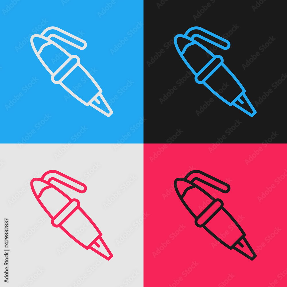 Poster pop art line fountain pen nib icon isolated on color background. pen tool sign. vector