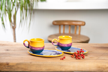 cup of turkish coffee on wooden table