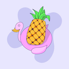 Tropical summer pineapple cartoon vector illustration