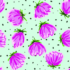 Red and Blue Tulip Watercolor Vector Seamless Pattern. Lotus Light Wallpaper. Pink Valentine Drawn Paper Texture. Blossom Romantic Illustration.