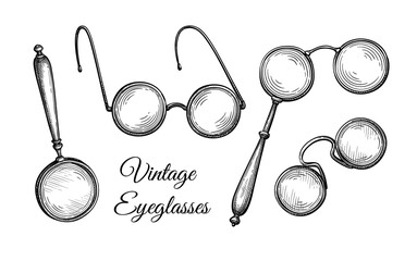 Ink sketch of vintage spectacles. - obrazy, fototapety, plakaty