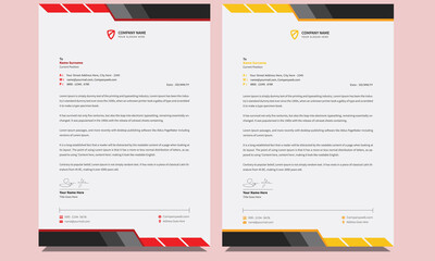 Corporate letterhead template, Modern, unique, creative, clean professional red, black and yellow colors abstract business letterhead design. 