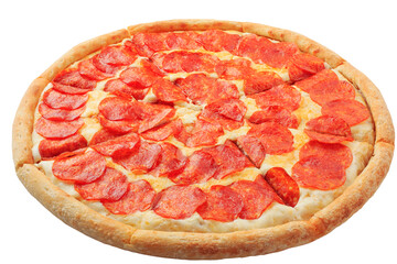 Pepperoni - a popular American-style pizza.  Isolated on white background