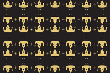 Seamless pattern with a gold crown on a back background. Design vector suitable for wallpaper, pattern fills, web page background,surface textures. Vector Illustration.