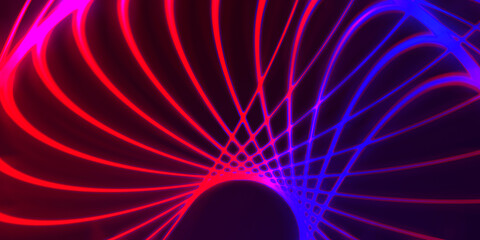 Neon colorful abstract design of light waves. Digital background with neon light glowing effect. Bright rays wallpaper.