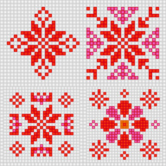 Geometrical seamless counting jacquard embroidery or knitting scheme motif pattern background, isolated vector illustration. For apparel textile like that sweater, sock, napkin, cushion