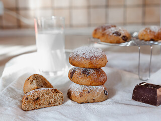 Soft rolls with chocolate chips. Vegan sweet for breakfast. Healthy vegan recipe-1