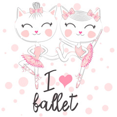 i love ballet. dancing kitten girl in ballet dress, pointe shoes,