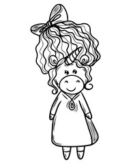 Cute cartoon unicorn outlined for coloring book and page isolated