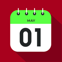 May day 1. Number one on a white paper with green color border on a red background vector.