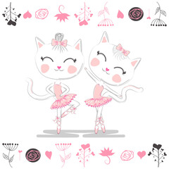 Love ballet. Doodle of cute dancing ballet cat
