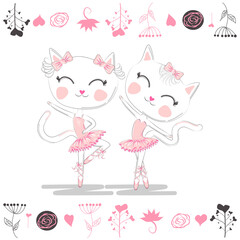 Love ballet. Doodle of cute dancing ballet cat