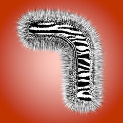 3d the letter of the Hebrew alphabet in the form of a zebra. 3d lettering with striped fur. 3d rendering