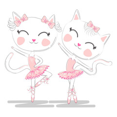 A pair of cute white ballerina cats in pink ballet tutu and pointe