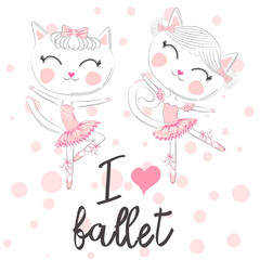 Obraz na płótnie Canvas i love ballet. dancing kitten girl in ballet dress, pointe shoes,