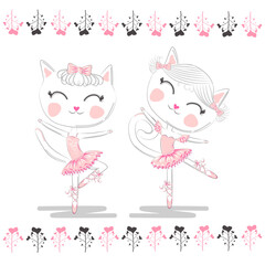 Cute ballerina cat dancing ballet in pink tutu.