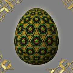 Happy Easter, Artfully designed and colorful 3D easter egg, 3D illustration on gray background with frame