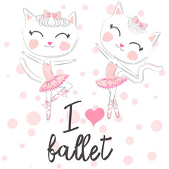 i love ballet. dancing kitten girl in ballet dress, pointe shoes,
