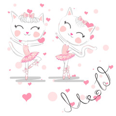 Obraz na płótnie Canvas cute white cartoon cat in ballet tutu, kitty girl in a pink skirt