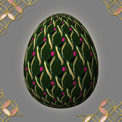 Happy Easter, Artfully designed and colorful 3D easter egg, 3D illustration on gray background with frame