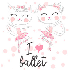 Obraz na płótnie Canvas i love ballet. dancing kitten girl in ballet dress, pointe shoes,