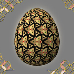 Happy Easter, Artfully designed and colorful 3D easter egg, 3D illustration on gray background with frame