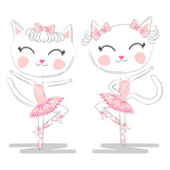 A pair of cute white ballerina cats in pink ballet tutu and pointe