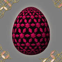 Happy Easter, Artfully designed and colorful 3D easter egg, 3D illustration on gray background with frame
