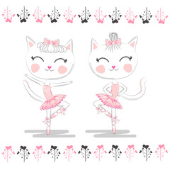 Cute ballerina cat dancing ballet in pink tutu.