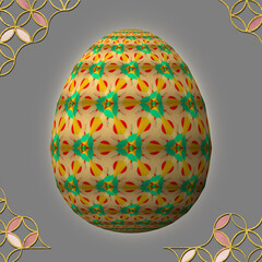 Happy Easter, Artfully designed and colorful 3D easter egg, 3D illustration on gray background with frame