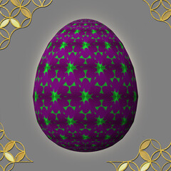 Happy Easter, Artfully designed and colorful 3D easter egg, 3D illustration on gray background with frame