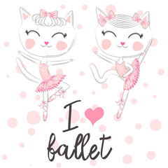 i love ballet. dancing kitten girl in ballet dress, pointe shoes,