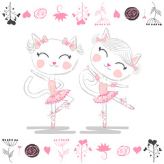 Obraz na płótnie Canvas Love ballet. Doodle of cute dancing ballet cat